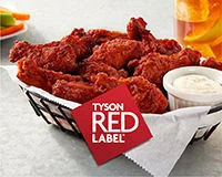 Tyson Red Label® Fully Cooked Breaded Authentically Crispy Spicy Bone-In Chicken Wing Sections, Smedium